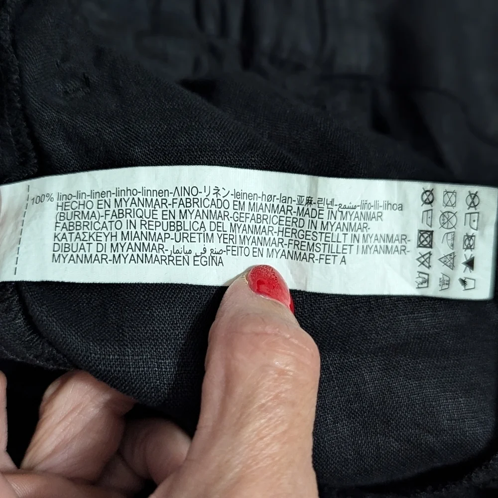 Zara Black 100% Linen Pants XS High Rise Tapered Tie Ankle Minimalist Style